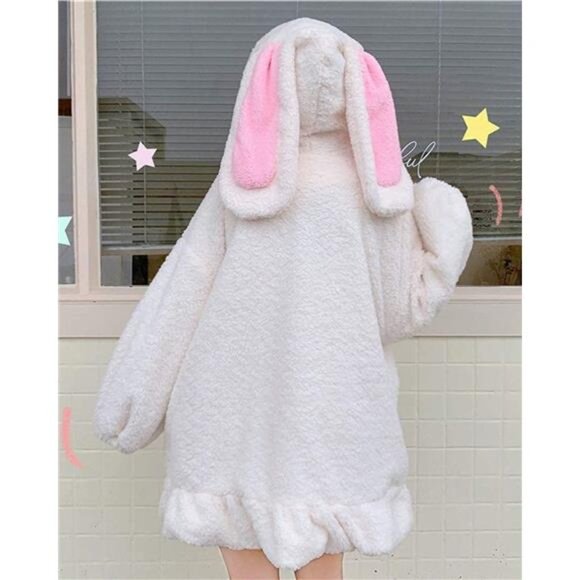 BZB Kawaii Anime Bunny Ear Hoodies For Women Sweet Lovely Fuzzy Fluffy Rabbit - Picture 4 of 6